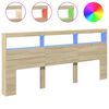 vidaXL sengegavl med opbevaring og LED-lys 220x17x102 cm sonoma-eg