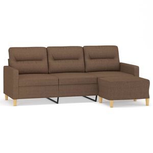 vidaXL 3-personers sofa med fodskammel 180 cm stof Brun
