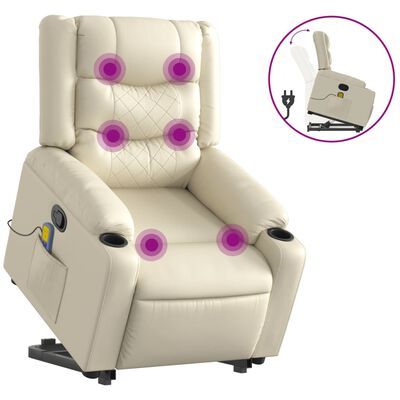 vidaXL løftestol med massagefunktion kunstlæder cremefarvet
