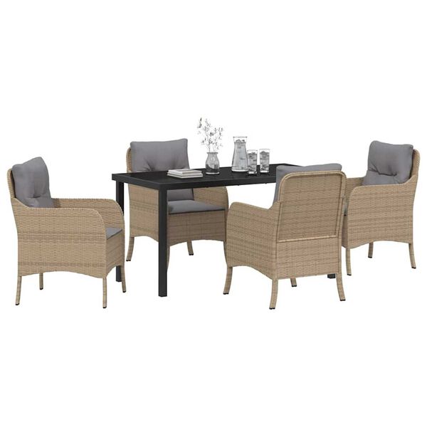 vidaXL Have Spisebordss&aelig;t med pude 5 pcs Beige polyrattan