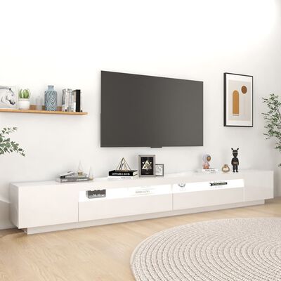 vidaXL tv-skab med LED-lys 300x35x40 cm hvid højglans