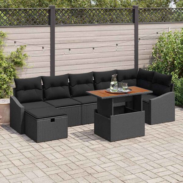 vidaXL Havesofa S&aelig;t 8 pcs Sort polyrattan