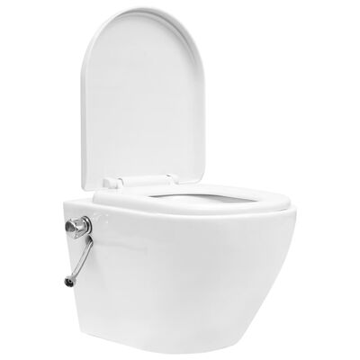 vidaXL væghængt toilet uden kant og med skjult cisterne keramik hvid