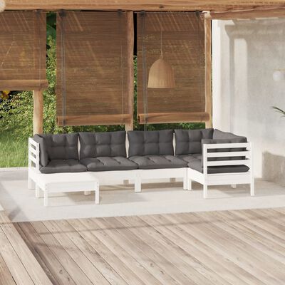 vidaXL loungesæt til haven 6 dele med hynder massivt fyrretræ hvid