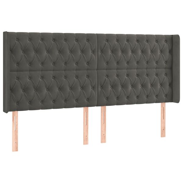 vidaXL sengegavl med LED-lys 183x16x118/128 cm fl&oslash;jl m&oslash;rkegr&aring;