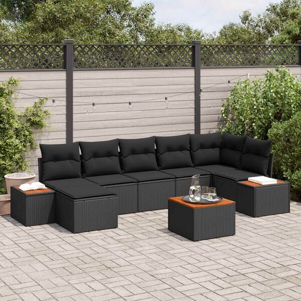 vidaXL Havesofa S&aelig;t med pude med opbevaring 8 pcs Sort Polyrattan