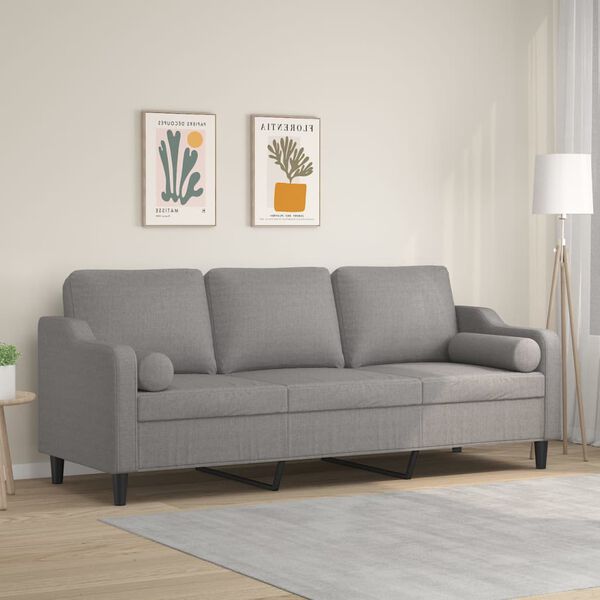 vidaXL 3-personers sofa med pude og hynder 210 cm stof lysegr&aring;