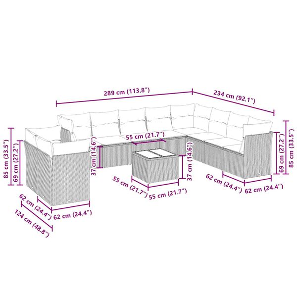 vidaXL lounges&aelig;t til haven 11 dele med hynder polyrattan gr&aring;
