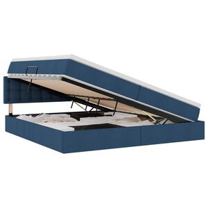vidaXL Seng med opbevaring og LED med madras Bl&aring; 200 x 200 cm Stof