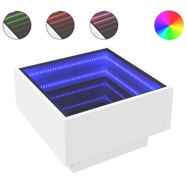 vidaXL sofabord med LED-lys 50x50x30 cm konstrueret tr&aelig; hvid