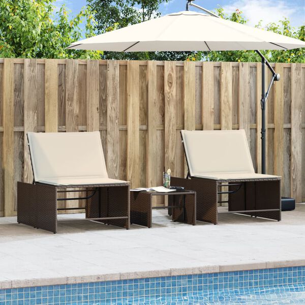 vidaXL liggestole 2 stk. med bord brun polyrattan
