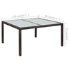 vidaXL havebord i polyrattan og glas 150 x 90 x 75 cm brun
