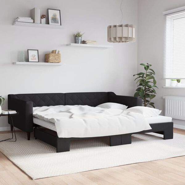 vidaXL daybed med udtr&aelig;k 100x200 cm stof sort