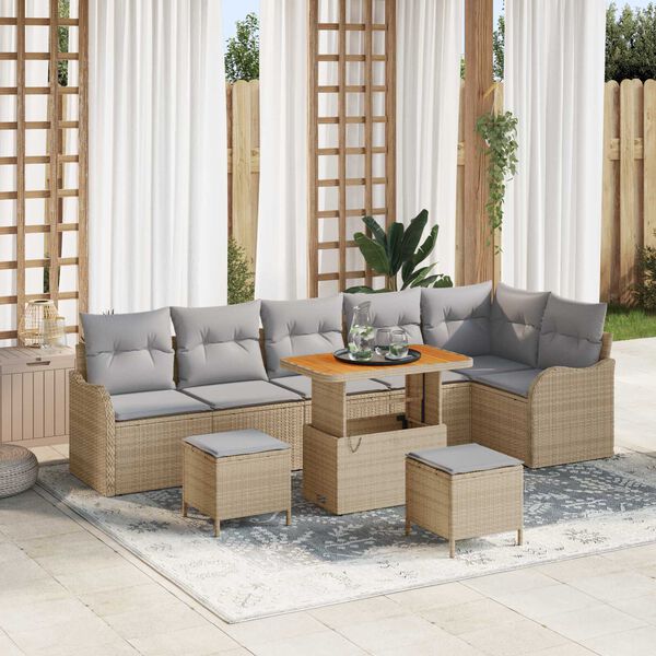 vidaXL Havesofa S&aelig;t med pude 9 pcs Beige polyrattan