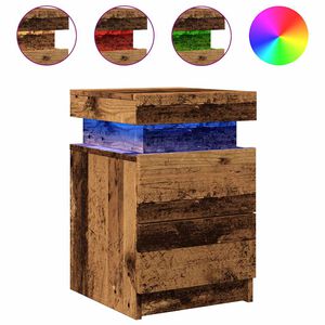 vidaXL sengebord 35x39x55 cm LED-lys konstrueret tr&aelig; gammelt tr&aelig;look