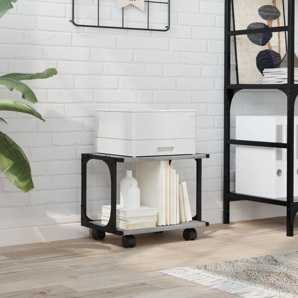 vidaXL printerstativ 41x28x33,5 cm 2 hylder konstrueret træ grå sonoma