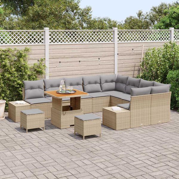 vidaXL Havesofa Sæt med pude med opbevaring 12 pcs Beige Poly rattan