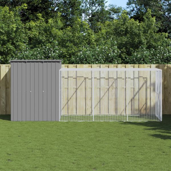 vidaXL h&oslash;nsehus med l&oslash;beg&aring;rd 165x455x181 cm galvaniseret st&aring;l lysegr&aring;