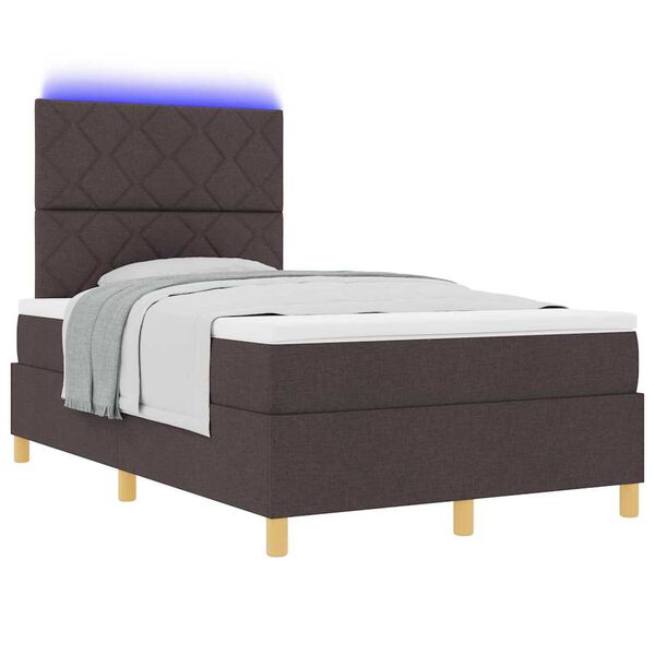 vidaXL LED Box Spring Bed med madras M&oslash;rk Brun 120 x 190 cm Stof