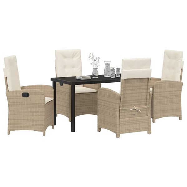 vidaXL Have Spisebordss&aelig;t med pude 5 pcs Beige polyrattan