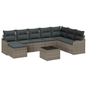 vidaXL Havesofa S&aelig;t med opbevaring 9 pcs Gr&aring; polyrattan