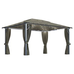 vidaXL pavillon med gardin + LED-lysk&aelig;de 400x300 cm aluminium gr&aring;brun