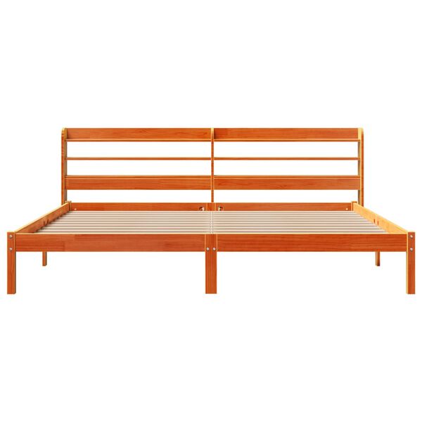 vidaXL sengeramme med sengegavl 200x200 cm massivt fyrretræ gyldenbrun