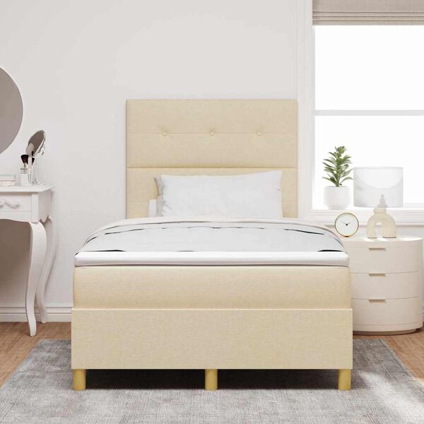 vidaXL LED Box Spring Bed med madras Creme 120 x 190 cm Stof