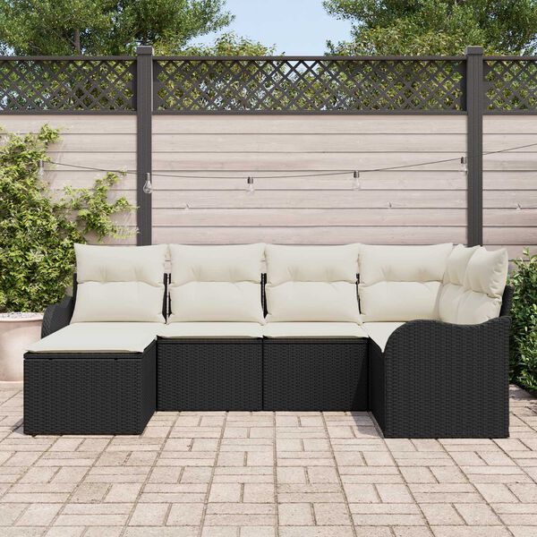 vidaXL Havesofa S&aelig;t med pude 6 pcs Sort og hvid Poly rattan