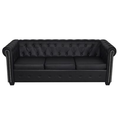 vidaXL 3-personers Chesterfield sofa kunstlæder sort