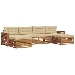 vidaXL Sofas&aelig;t med pude 6 pcs Naturlig og Beige Massivt Akacietr&aelig;