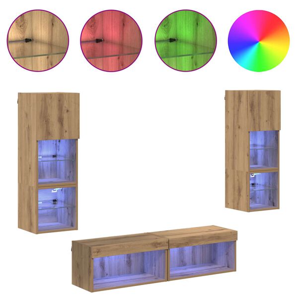 vidaXL TV V&aelig;g Enhed V&aelig;gmonteret 6 pcs Artisan Egetr&aelig; Konstrueret tr&aelig;
