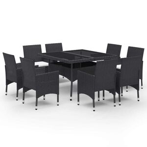 vidaXL spisebordss&aelig;t til haven 9 dele polyrattan og glas sort