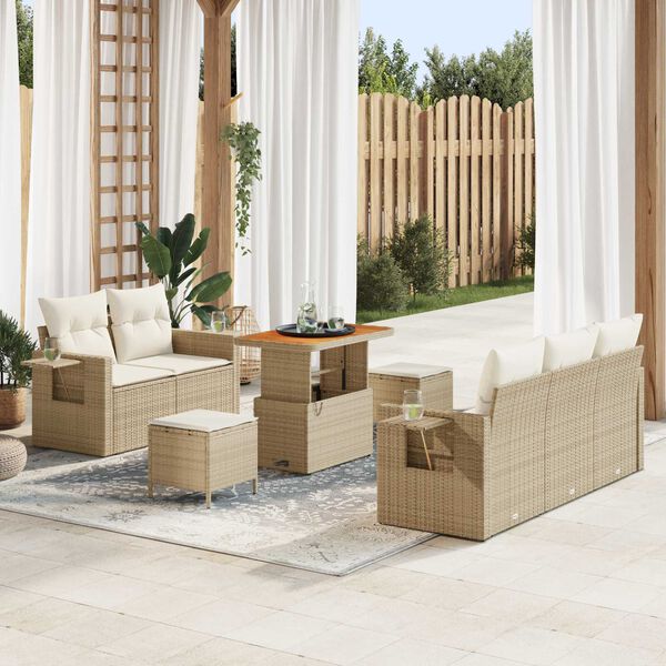 vidaXL Havesofa S&aelig;t med pude 8 pcs Beige polyrattan