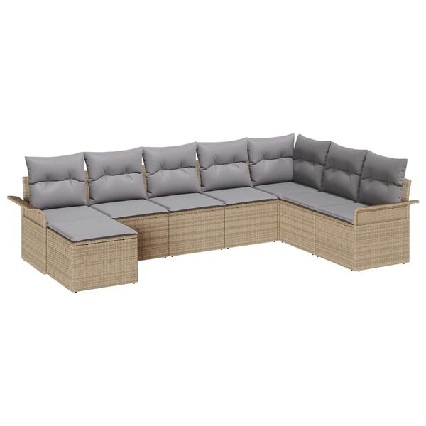 vidaXL Havesofa S&aelig;t med pude med opbevaring 8 pcs Beige Poly rattan