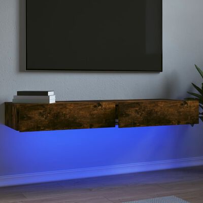 vidaXL tv-borde 2 stk. med LED-lys 60x35x15,5 cm røget egetræsfarve
