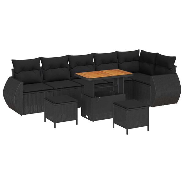 vidaXL Havesofa S&aelig;t med pude med opbevaring 9 pcs Sort Poly Rattan
