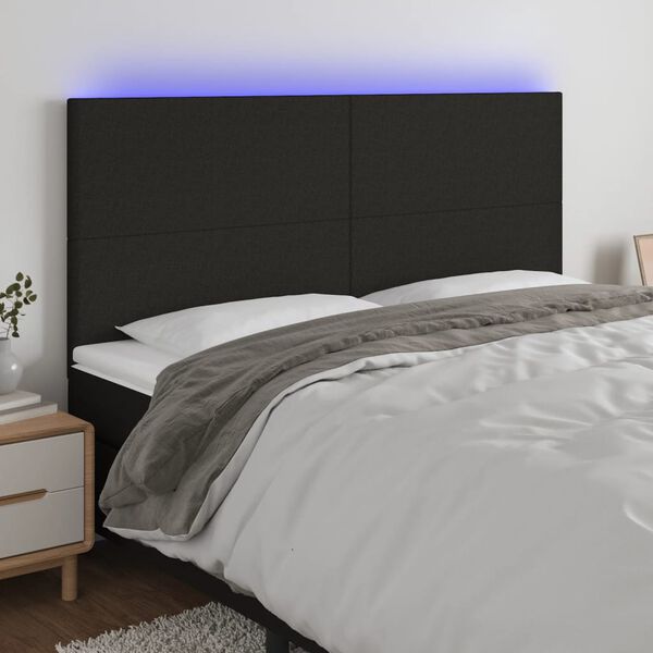 vidaXL sengegavl med LED-lys 160x5x118/128 cm stof sort