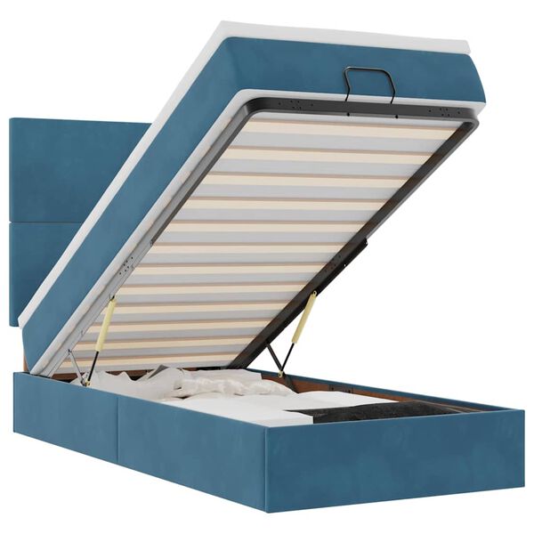 vidaXL osmannisk sengeramme med madrasser 90x200 cm fl&oslash;jl m&oslash;rkebl&aring;