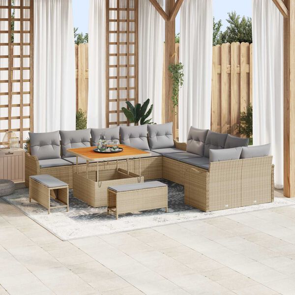 vidaXL Havesofa S&aelig;t 13 pcs Beige polyrattan
