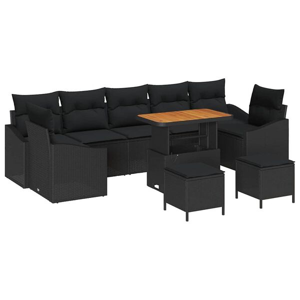 vidaXL Havesofa Sæt med pude med pude 10 pcs Sort 90 x 55 x 71 cm