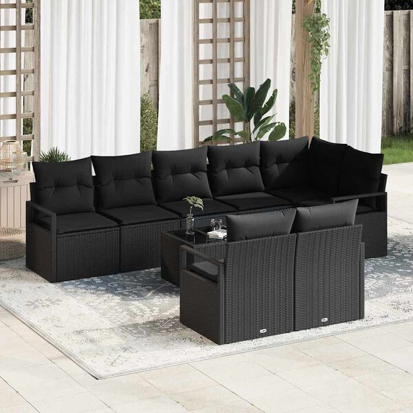 vidaXL Sofa S&aelig;t med pude 9 pcs Sort polyrattan