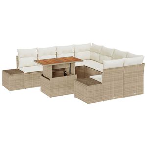 vidaXL Havesofa S&aelig;t med opbevaring 9 pcs Beige Poly rattan