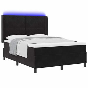 vidaXL Box spring seng med LED -strimmellys Sort 140 x 190 cm Fl&oslash;jl