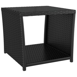 vidaXL havebord med glasbordplade polyrattan og h&aelig;rdet glas sort