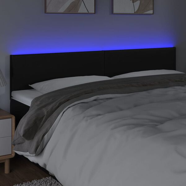 vidaXL sengegavl med LED-lys 160x5x78/88 cm kunstl&aelig;der sort
