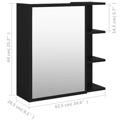 vidaXL badeværelsesskab med spejl 62,5x20,5x64 cm konstrueret træ sort