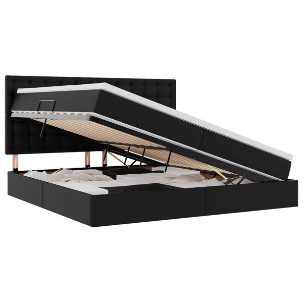 vidaXL Seng med opbevaring og LED Sort 200 x 200 cm Faux l&aelig;der