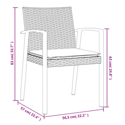 vidaXL spisebordssæt til haven 3 dele med hynder polyrattan og stål