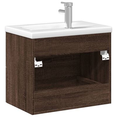 vidaXL underskab til badeværelse med håndvask brun egetræsfarve